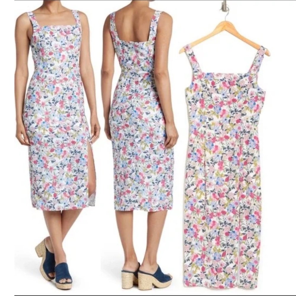 NSR Pink Sheath Midi Dress Square Neck Sleeveless